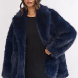 Rilani Faux Fur Pocket Coat Navy