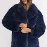 Rilani Faux Fur Pocket Coat Navy
