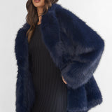 Rilani Faux Fur Pocket Coat Navy