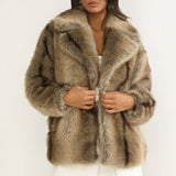 Soraya Notch Lapel Faux Fur Coat Brown