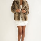 Soraya Notch Lapel Faux Fur Coat Brown