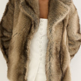 Soraya Notch Lapel Faux Fur Coat Brown