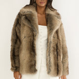 Soraya Notch Lapel Faux Fur Coat Brown