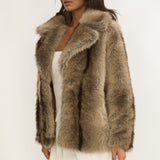 Soraya Notch Lapel Faux Fur Coat Brown