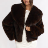 Marella Oversized Lapel Faux Fur Jacket Coffee