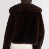 Marella Oversized Lapel Faux Fur Jacket Coffee
