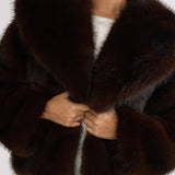 Marella Oversized Lapel Faux Fur Jacket Coffee