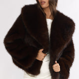 Marella Oversized Lapel Faux Fur Jacket Coffee