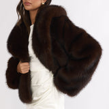 Marella Oversized Lapel Faux Fur Jacket Coffee