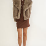Marella Oversized Lapel Faux Fur Jacket Taupe