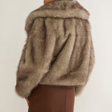 Marella Oversized Lapel Faux Fur Jacket Taupe
