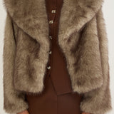 Marella Oversized Lapel Faux Fur Jacket Taupe
