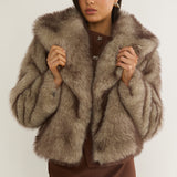Marella Oversized Lapel Faux Fur Jacket Taupe