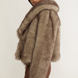 Marella Oversized Lapel Faux Fur Jacket Taupe
