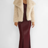 Harlequinn Oversized Lapel Faux Fur Jacket Taupe