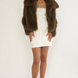 Harlequinn Oversized Lapel Faux Fur Jacket Coffee