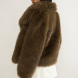 Harlequinn Oversized Lapel Faux Fur Jacket Coffee
