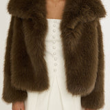 Harlequinn Oversized Lapel Faux Fur Jacket Coffee