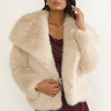 Harlequinn Oversized Lapel Faux Fur Jacket Taupe
