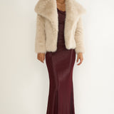 Harlequinn Oversized Lapel Faux Fur Jacket Taupe