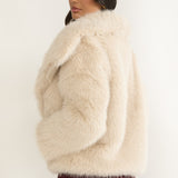 Harlequinn Oversized Lapel Faux Fur Jacket Taupe