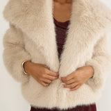 Harlequinn Oversized Lapel Faux Fur Jacket Taupe
