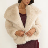 Harlequinn Oversized Lapel Faux Fur Jacket Taupe