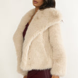 Harlequinn Oversized Lapel Faux Fur Jacket Taupe