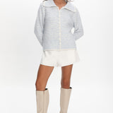 Gavrielle Collared Knit Cardigan Stripe Baby Blue