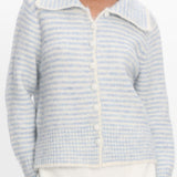 Gavrielle Collared Knit Cardigan Stripe Baby Blue
