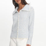 Gavrielle Collared Knit Cardigan Stripe Baby Blue