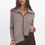 Gavrielle Collared Knit Cardigan Stripe Chocolate