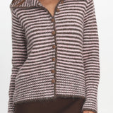 Gavrielle Collared Knit Cardigan Stripe Chocolate