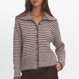 Gavrielle Collared Knit Cardigan Stripe Chocolate
