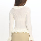 Jaimy Ruffle Trim Knit Cardigan Cream
