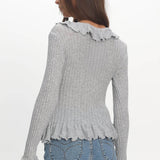 Jaimy Ruffle Trim Knit Cardigan Grey