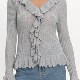 Jaimy Ruffle Trim Knit Cardigan Grey