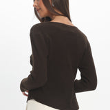 Louiz Button Front Ribbed Knit Cardigan Chocolate