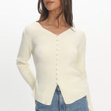 Louiz Button Front Ribbed Knit Cardigan Cream