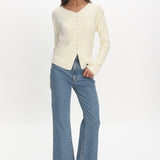 Louiz Button Front Ribbed Knit Cardigan Cream