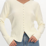 Louiz Button Front Ribbed Knit Cardigan Cream