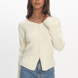 Louiz Button Front Ribbed Knit Cardigan Cream