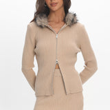 Odetta Ribbed Knit Mini Skirt Sand