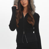 Odetta Fur Collar Knit Top Black
