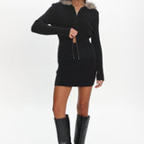 Odetta Fur Collar Knit Top Black