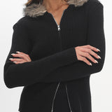 Odetta Fur Collar Knit Top Black