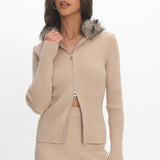 Odetta Fur Collar Knit Top Sand
