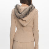Odetta Fur Collar Knit Top Sand