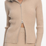 Odetta Fur Collar Knit Top Sand