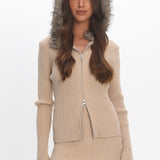 Odetta Fur Collar Knit Top Sand